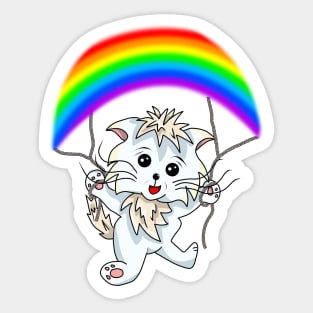 Cartoon Cat with a Rainbow Parachute Sticker